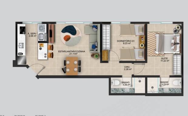 Apartamento à venda com 2 quartos, 59m² - Foto 2