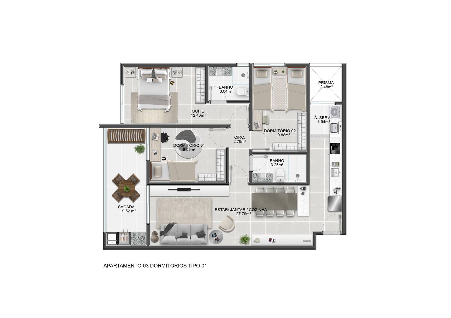 Apartamento à venda com 3 quartos, 76m² - Foto 2